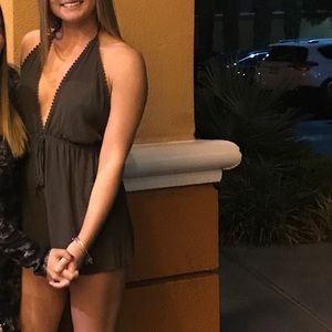 Dark green backless low v romper